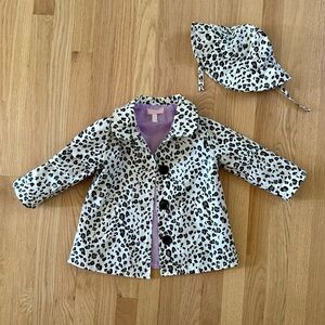 Kids Headquarters size 3T Black & White Leopard Raincoat/ Rain Jacket and Hat